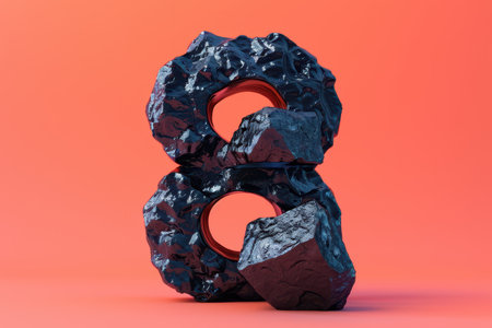 The number 8 is made out of rocks and is surrounded by a red background. The rocks are arranged in a way that creates a sense of depth and texture, making the number appear more three-dimensionalの素材