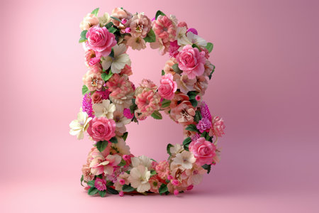 The letter B is made of flowers and has a pink and white color scheme. It is a creative and artistic representation of the letter, rather than a traditional, plain letterの素材
