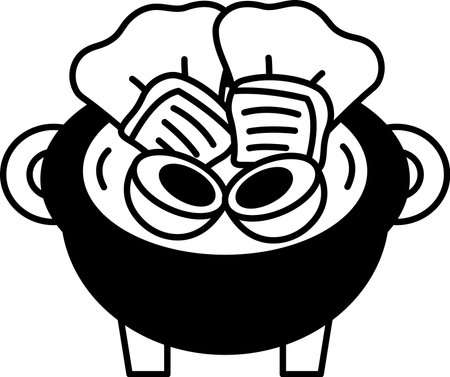 Illustration of Suki and a hot pot in line drawing styleのイラスト素材