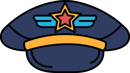 A blue hat with a star and an airplane on it. The hat is worn by a pilotのイラスト素材