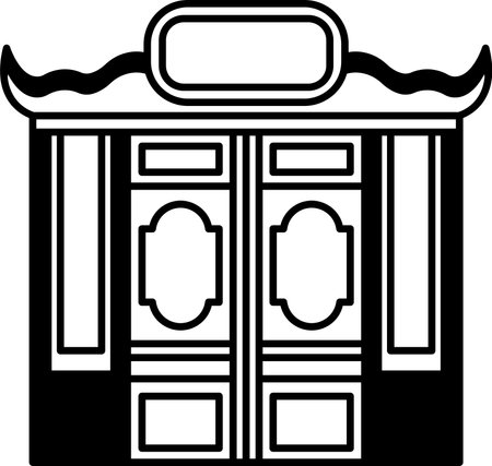 A building with black and white accents and a large signのイラスト素材