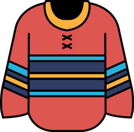 A cartoon drawing of a red and blue striped hockey jersey. The jersey is drawn in a stylized way, with the stripes and the collar drawn in a way that makes it look like a real jerseyのイラスト素材