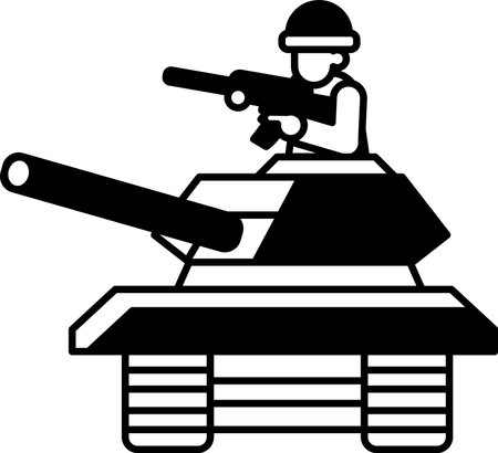 A soldier is riding a tank and holding a gunのイラスト素材