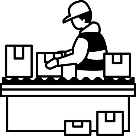 A man is working on a conveyor belt with boxesのイラスト素材