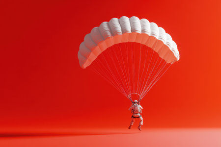 A man is holding a parachute and is about to jump out of itの素材