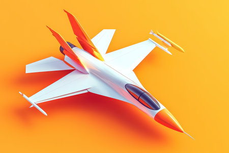 A colorful fighter jet is flying in the airの素材