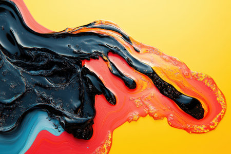 A watercolor painting of a stormy sea with a yellow line running through it. The painting is abstract and has a moody, dramatic feel to itの素材