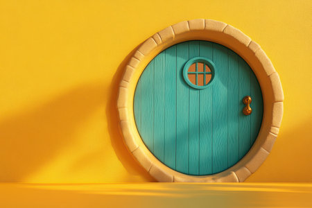 A colorful building with a archway and a circle in the middleの素材