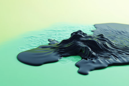 A watercolor painting of a stormy sea with a yellow line running through it. The painting is abstract and has a moody, dramatic feel to itの素材