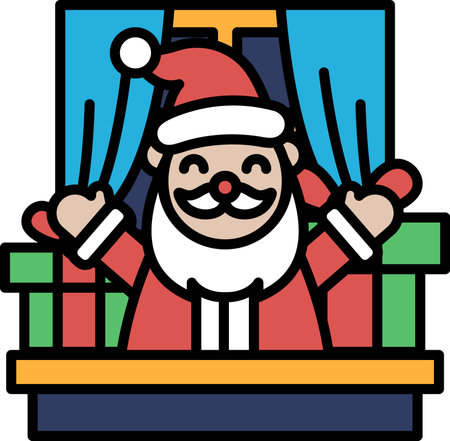Santa Claus standing on a stage with a curtain behind himのイラスト素材