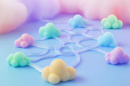 A series of clouds are connected by lines, creating a sense of movementの素材