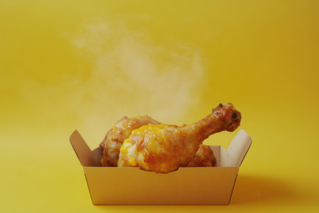 A tray of fried chicken is sitting on a backgroundの素材