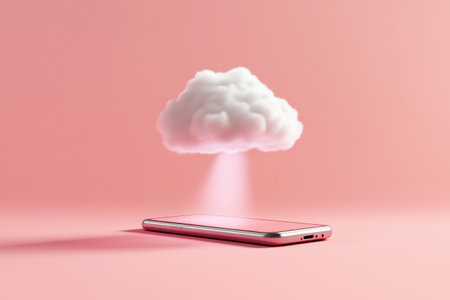 A cell phone is shown with a cloud above itの素材