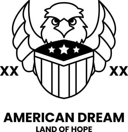 A patriotic eagle logo with the words American Dream Land of Hopeのイラスト素材