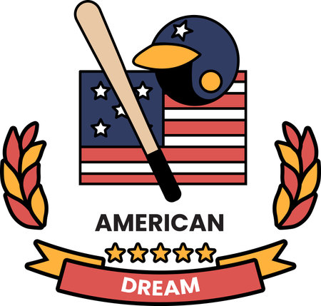A baseball logo with a bat and a helmet on top of an American flagのイラスト素材