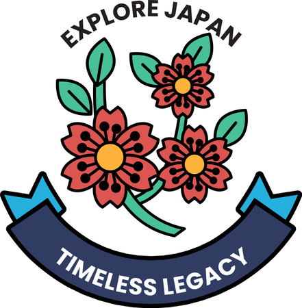 A flower logo with the words Explore Japan on itのイラスト素材