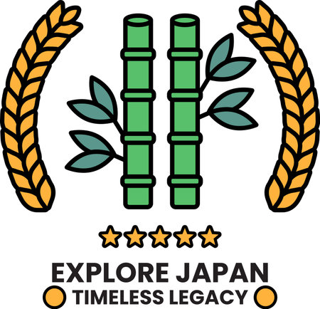 A logo for Explore Japan that has a bamboo tree and starsのイラスト素材