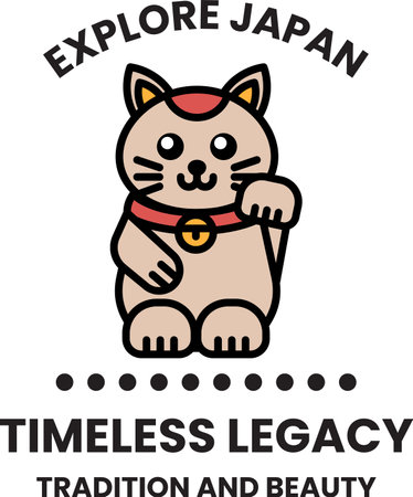 A cat is on a white background with the words Explore Japan above itのイラスト素材