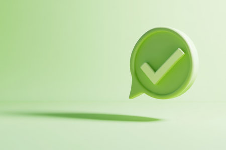 A green check mark is placed in the center of a green bubble. The bubble is floating above a green background, creating a sense of lightness and playfulness. The check mark itself is simple and cleanの素材