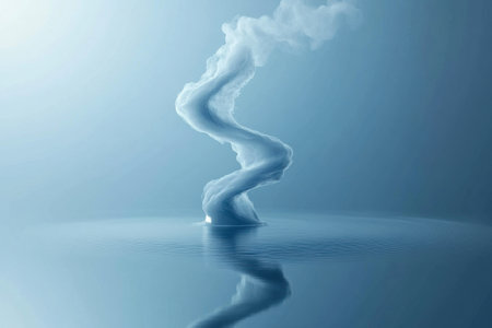 A spiral of water is reflected in the water. The water is blue and the sky is blueの素材