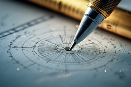 A pen is drawing a circle on a piece of paper. The circle is outlined in black and the pen is blackの素材