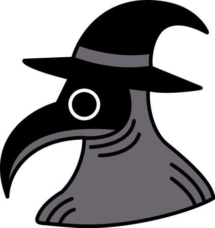 A cartoonish drawing of a black witch with a black hat and a black mask. The drawing has a creepy and sinister moodのイラスト素材