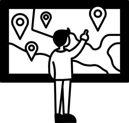 A man pointing at a map on a wallのイラスト素材