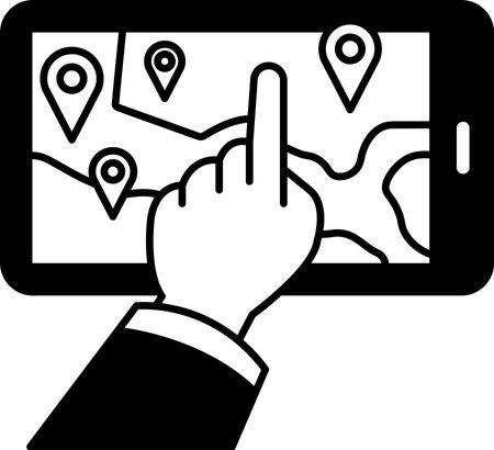 A hand pointing at a map on a phoneのイラスト素材