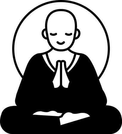 A man in a robe is sitting cross legged and making a peace signのイラスト素材