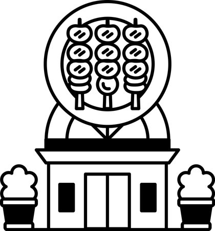 A restaurant with a building in the backgroundのイラスト素材