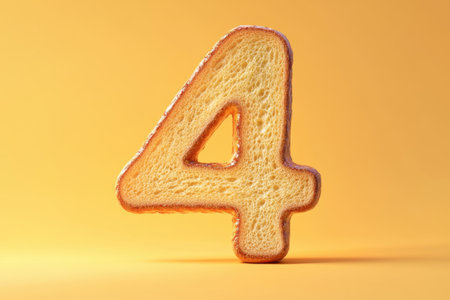 A close up of a number 4 made out of bread. The bread is toasted and has a slightly burnt look to it. The number 4 is cut in half, with the top half missing. The image has a warmの素材