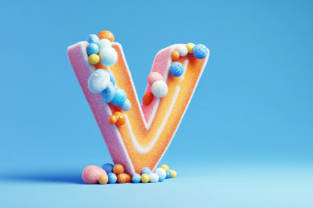 A colorful letter V made of candyの素材