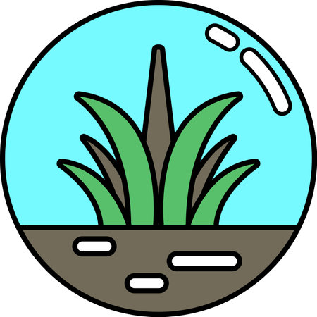 A plant is shown in a glass container with a blue background. The plant is green and has a tall stemのイラスト素材