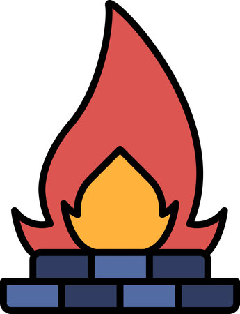 A red flame is drawn on a white background. The flame is drawn in a stylized way, with a pointed top and a curved shape. Concept of warmth and energy, as well as a feeling of danger or excitementのイラスト素材