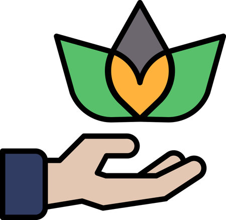 A hand holding a leaf with a heart in the middle. Concept of nurturing and growthのイラスト素材