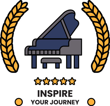 A piano is shown with a gold and orange wreath surrounding itのイラスト素材