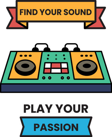 A colorful electronic device with a banner that says Find Your Sound above itのイラスト素材
