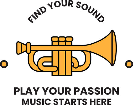 A trumpet is shown with the words find your sound above itのイラスト素材
