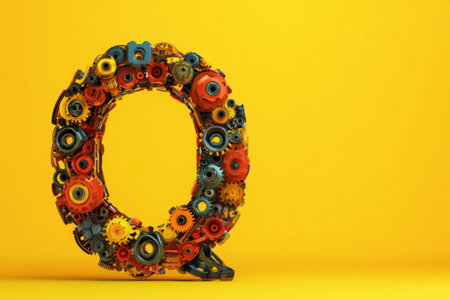 The image is a creative representation of the letter Q made up of various gearsの素材