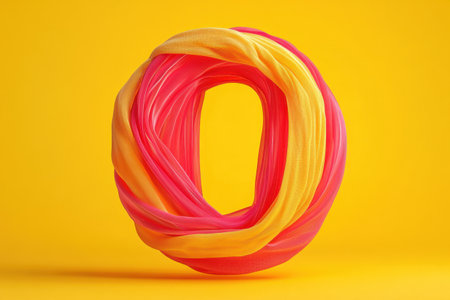 A colorful twisted and knotted string is used to create the letter Oの素材