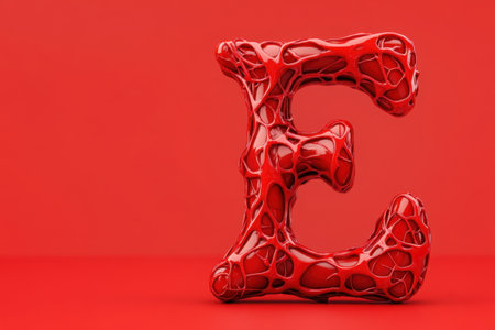 The letter E is made of red twisted and tangled branchesの素材