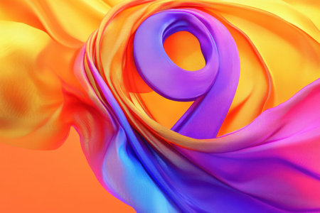A colorful piece of fabric with the number nine in the center. The fabric is made up of different colors and has a flowing, almost ethereal appearance. Scene is one of creativityの素材