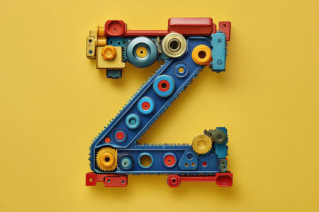 The letter Z is made up of many gears and other mechanical partsの素材