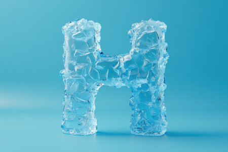 The letter H is made of ice and is floating on a surfaceの素材