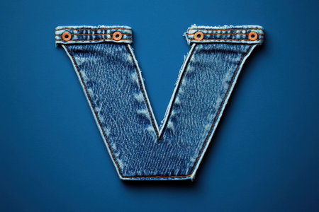 A blue denim fabric with a V on itの素材