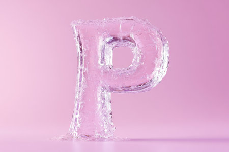 The letter P is made of ice and is sitting on a surfaceの素材