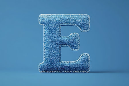 The letter E is embroidered on a blue backgroundの素材