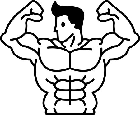 A man with a muscular build is shown with his arms raised in the air. Concept of strength and power, as if the man is flexing his musclesのイラスト素材