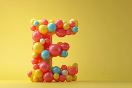 The letter E is made of many different colored balloons. The balloons are arranged in a way that creates a fun and playful lookの素材