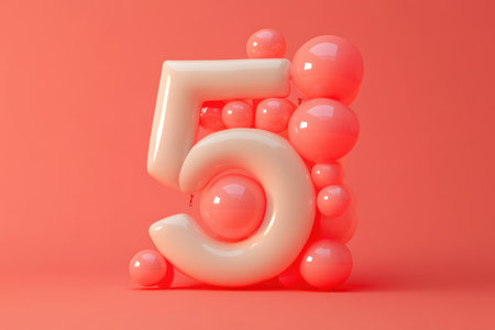 The number 5 is made out of balloons and is pink in color. The balloons are arranged in a way that creates a unique and creative design. The image has a playful and fun moodの素材